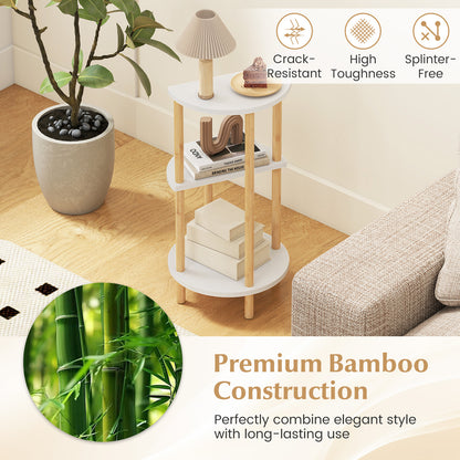 Set of 2 Round Side Table Compact with 3-Tier Shelves and Bamboo Construction, White End & Side Tables at Gallery Canada
