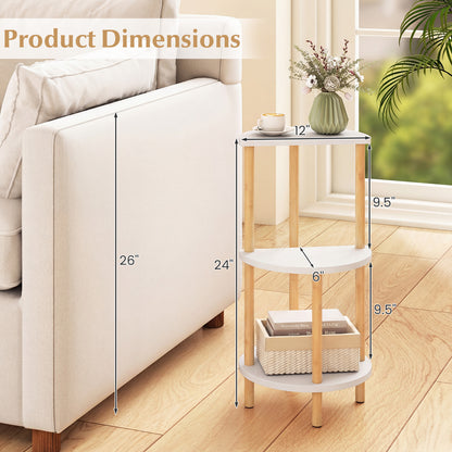 Set of 2 Round Side Table Compact with 3-Tier Shelves and Bamboo Construction, White End & Side Tables at Gallery Canada