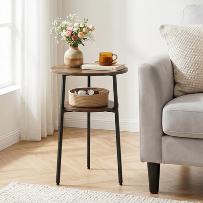 Ensemble de 2 tables d'appoint rondes avec étagère de rangement, brun rustique