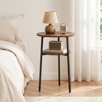 Ensemble de 2 tables d'appoint rondes avec étagère de rangement, brun rustique