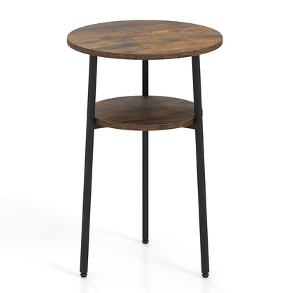 Ensemble de 2 tables d'appoint rondes avec étagère de rangement, brun rustique