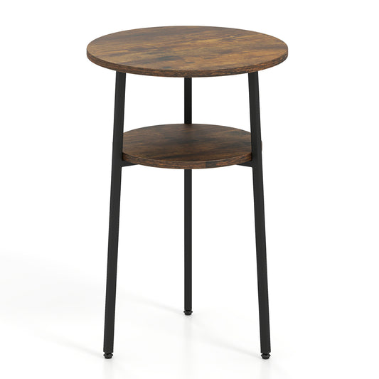 Set of 2 Round Side Tables with Storage Shelf, Rustic Brown End & Side Tables Rustic Brown at Gallery Canada