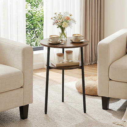 Ensemble de 2 tables d'appoint rondes avec étagère de rangement, brun rustique