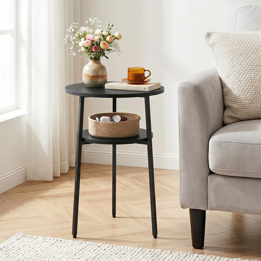 Set of 2 Round Side Tables with Shelf, Black End & Side Tables Black at Gallery Canada
