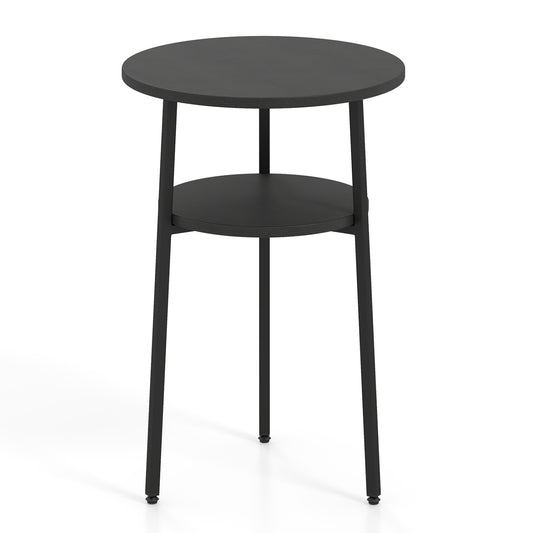 Set of 2 Round Side Tables with Shelf, Black End & Side Tables Black at Gallery Canada