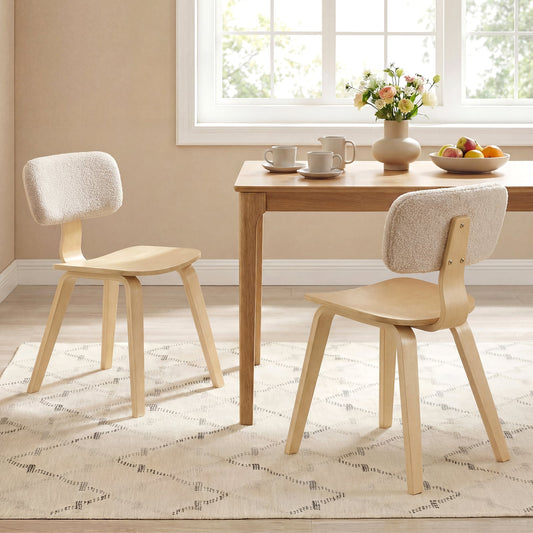 Set of 2 Rubber Wood Dining Chairs, Teddy Velvet Backrest, Natural Dining Chairs Natural at Gallery Canada