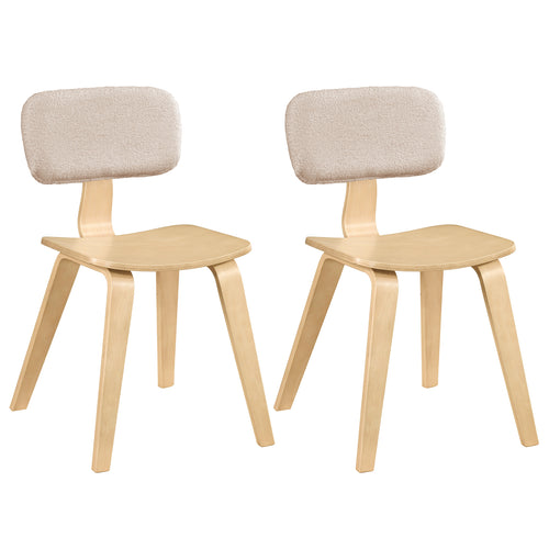 Set of 2 Rubber Wood Dining Chairs, Teddy Velvet Backrest, Natural