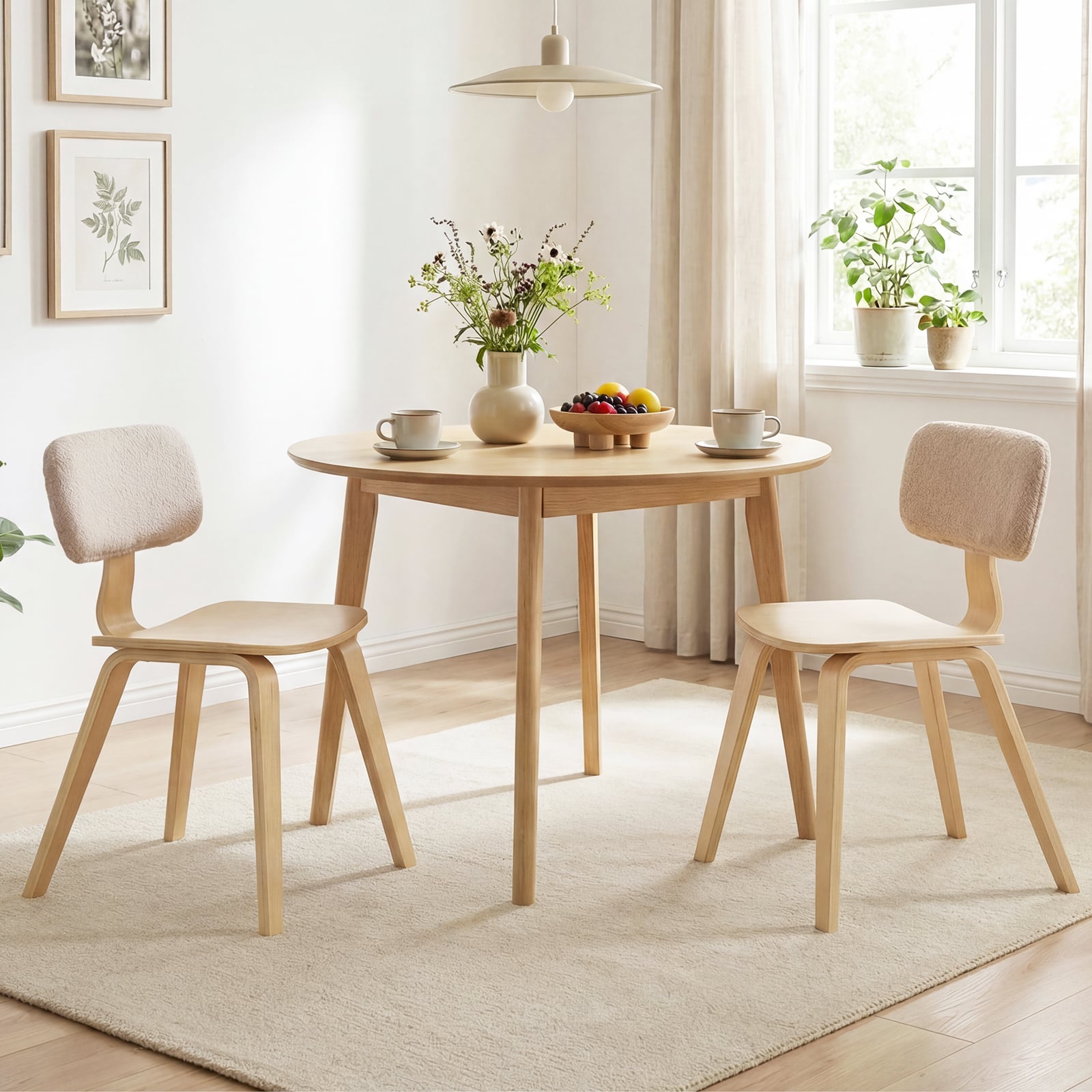 Set of 2 Rubber Wood Dining Chairs, Teddy Velvet Backrest, Natural Dining Chairs at Gallery Canada