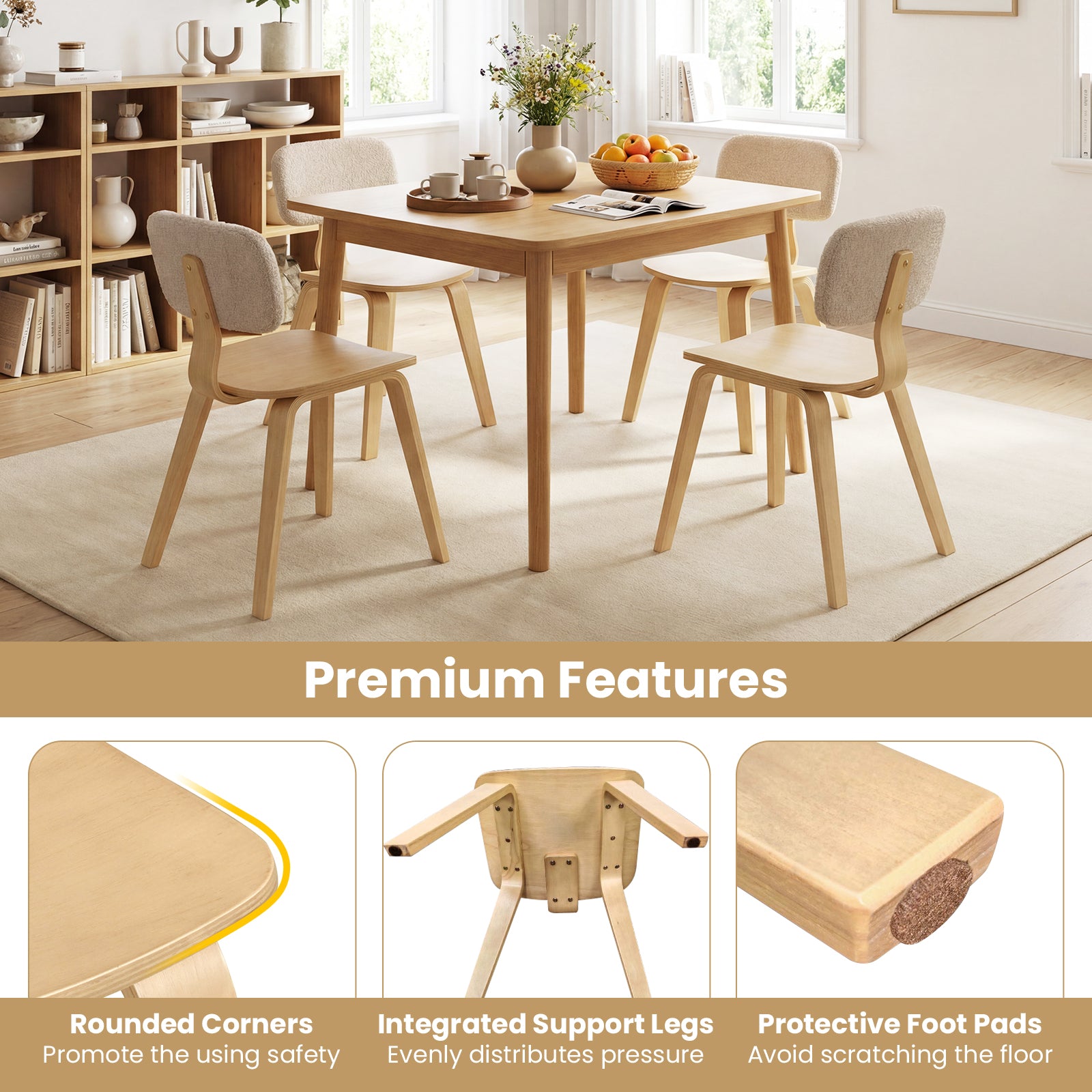 Set of 2 Rubber Wood Dining Chairs, Teddy Velvet Backrest, Natural Dining Chairs at Gallery Canada
