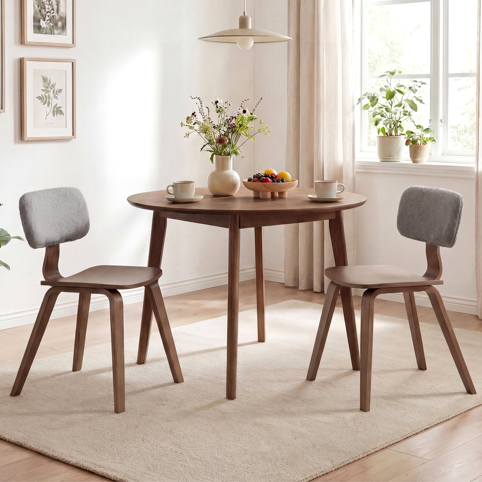 Rubber Wood Dining Chairs, Teddy Velvet Backrest, Set of 2, Walnut Dining Chairs at Gallery Canada