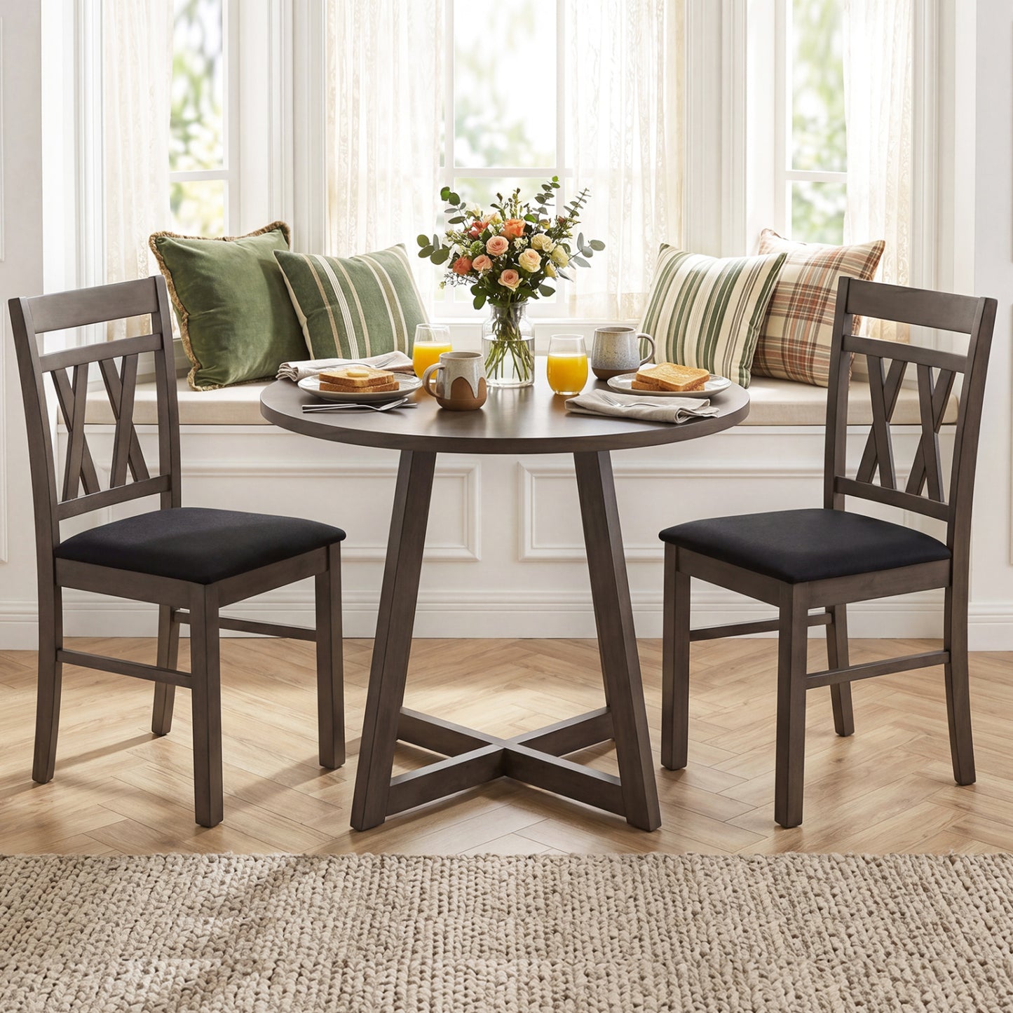 Set of 2 Modern Linen Style Upholstered Kitchen Chairs, Gray Dining Chairs at Gallery Canada