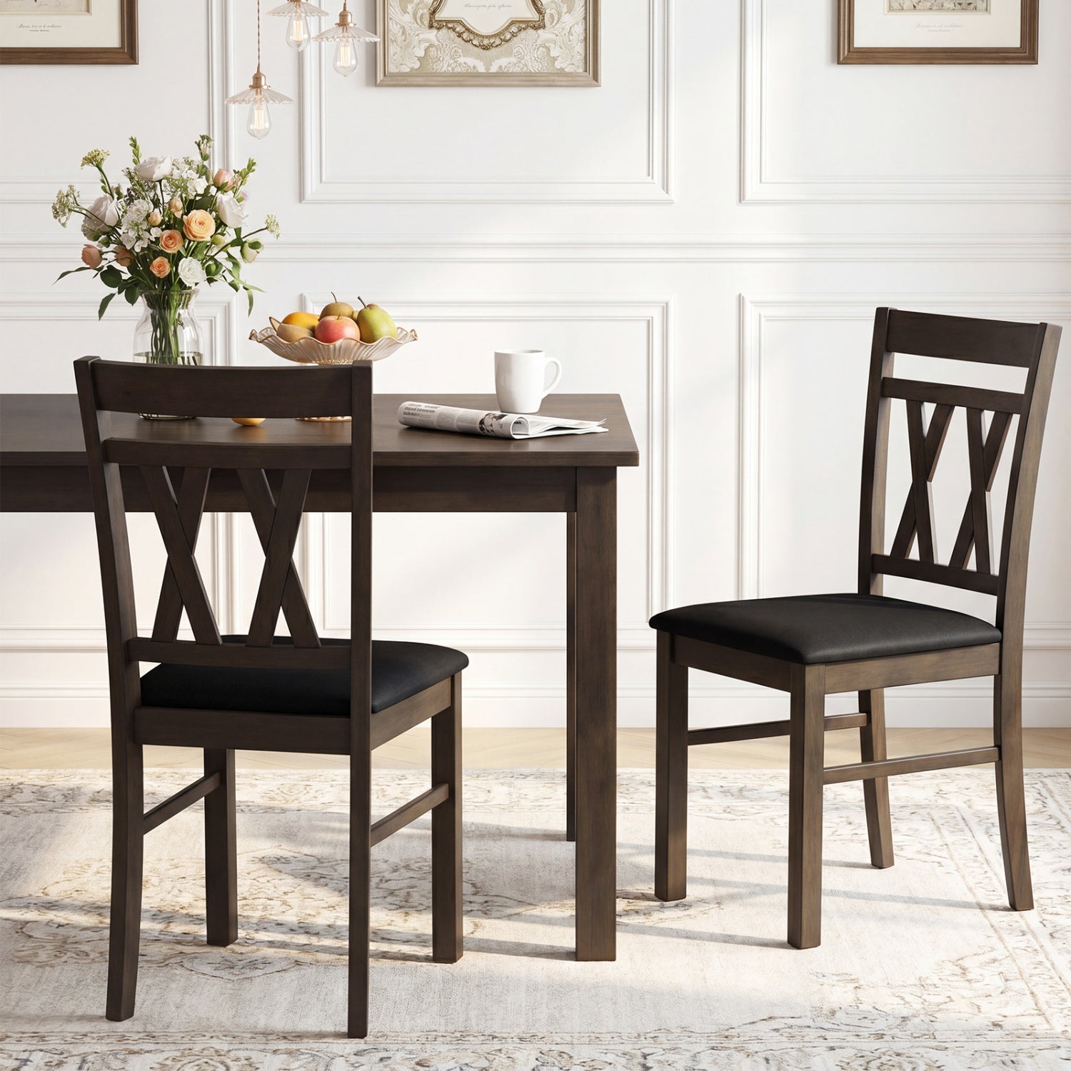 Set of 2 Modern Linen Style Upholstered Kitchen Chairs, Gray Dining Chairs at Gallery Canada