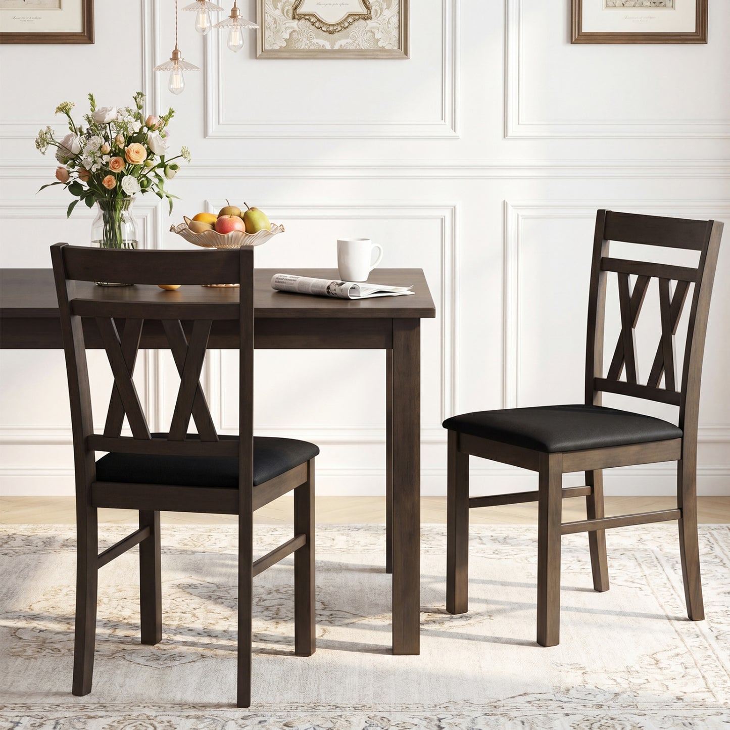 Set of 2 Modern Linen Style Upholstered Kitchen Chairs, Gray Dining Chairs at Gallery Canada