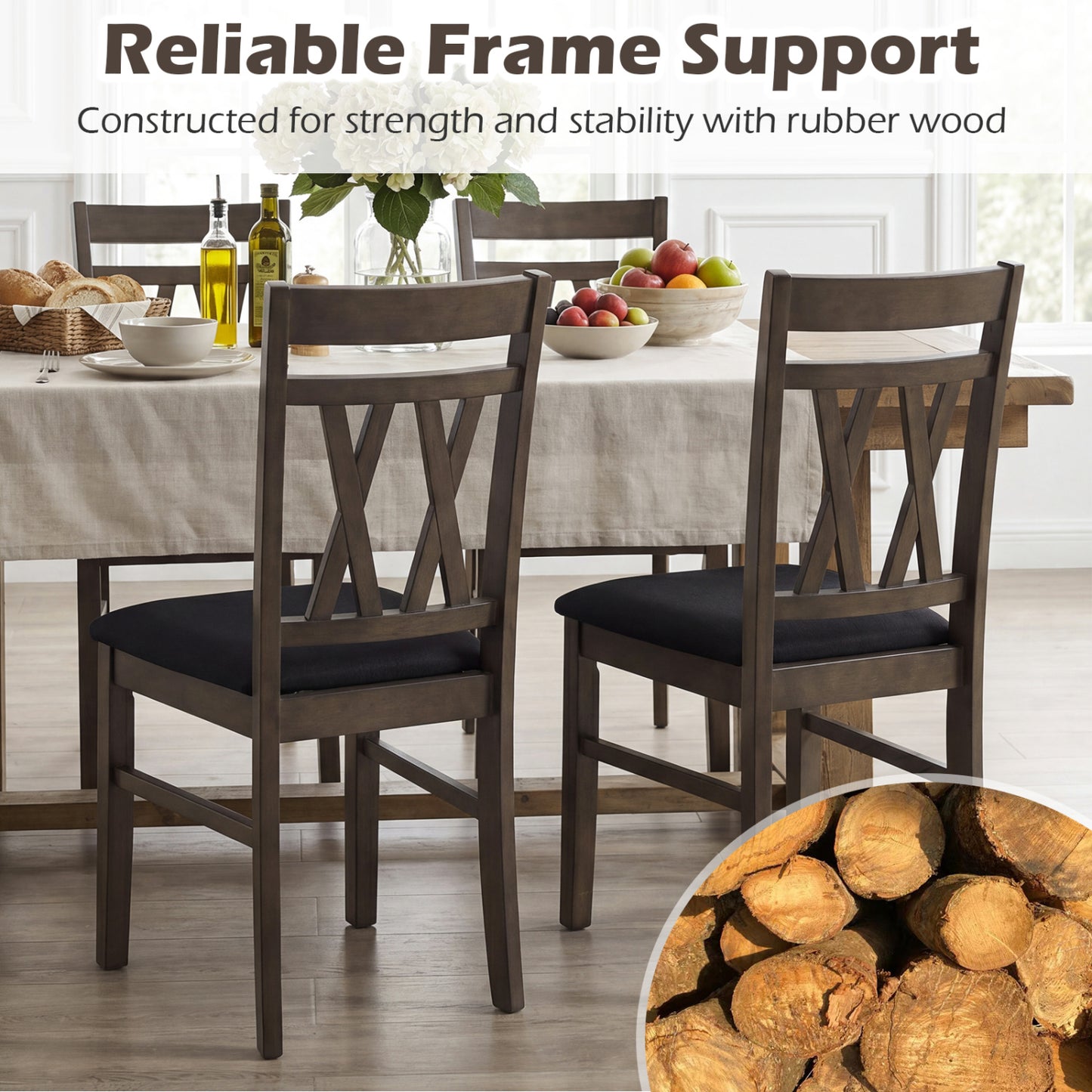 Set of 2 Modern Linen Style Upholstered Kitchen Chairs, Gray Dining Chairs at Gallery Canada