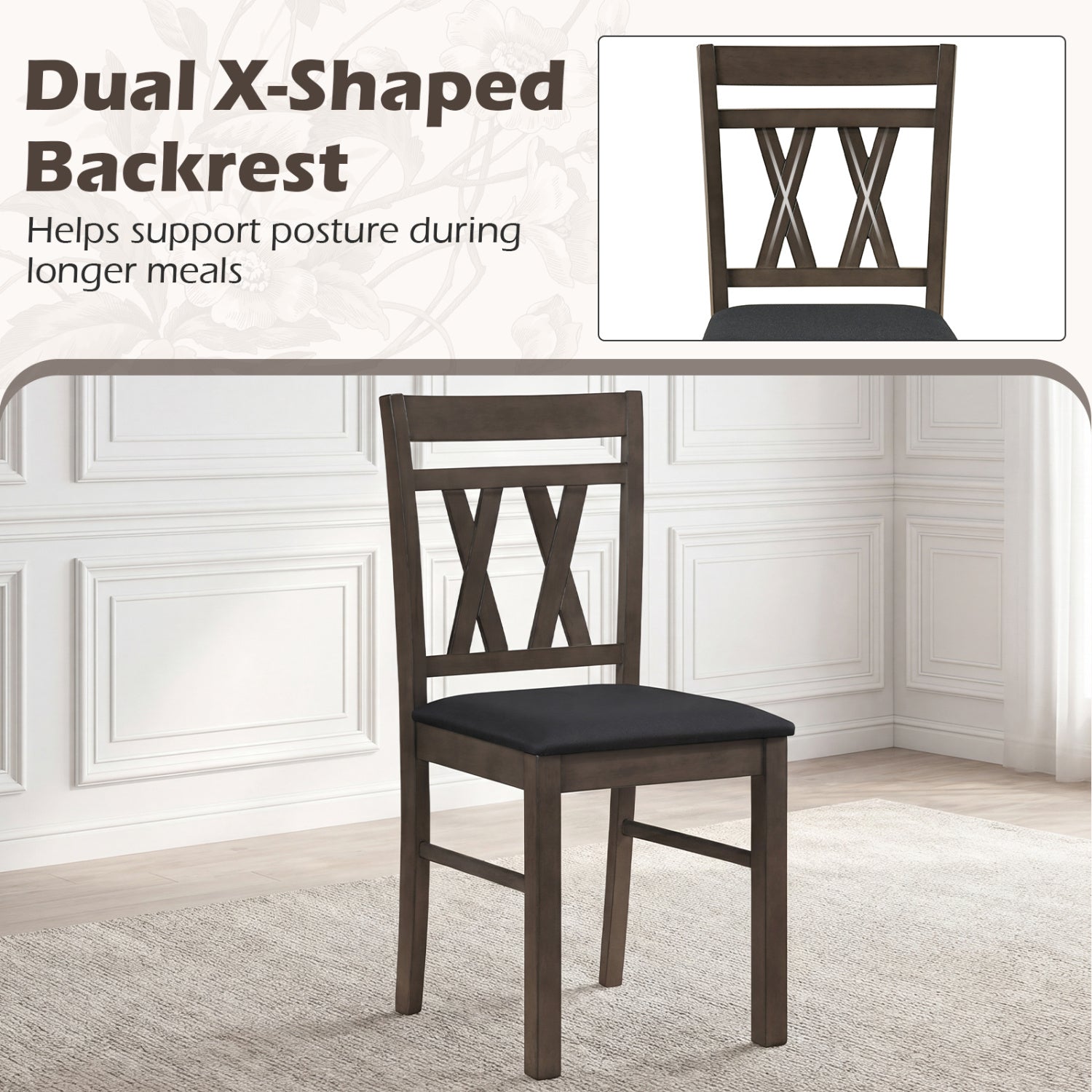 Set of 2 Modern Linen Style Upholstered Kitchen Chairs, Gray Dining Chairs at Gallery Canada