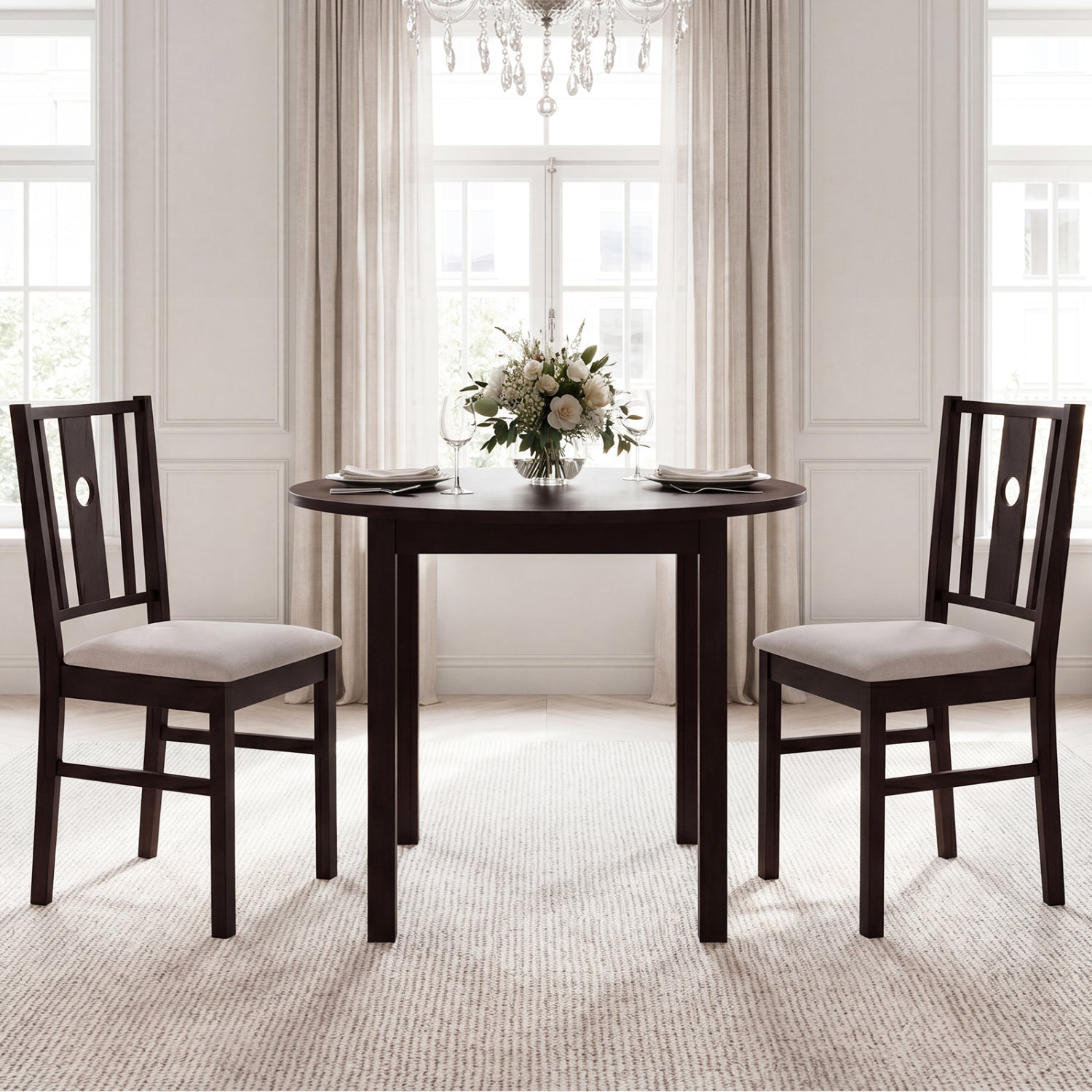 Set of 2 Rubber Wood Kitchen Chairs with Fabric Padded Seat , Coffee Dining Chairs at Gallery Canada