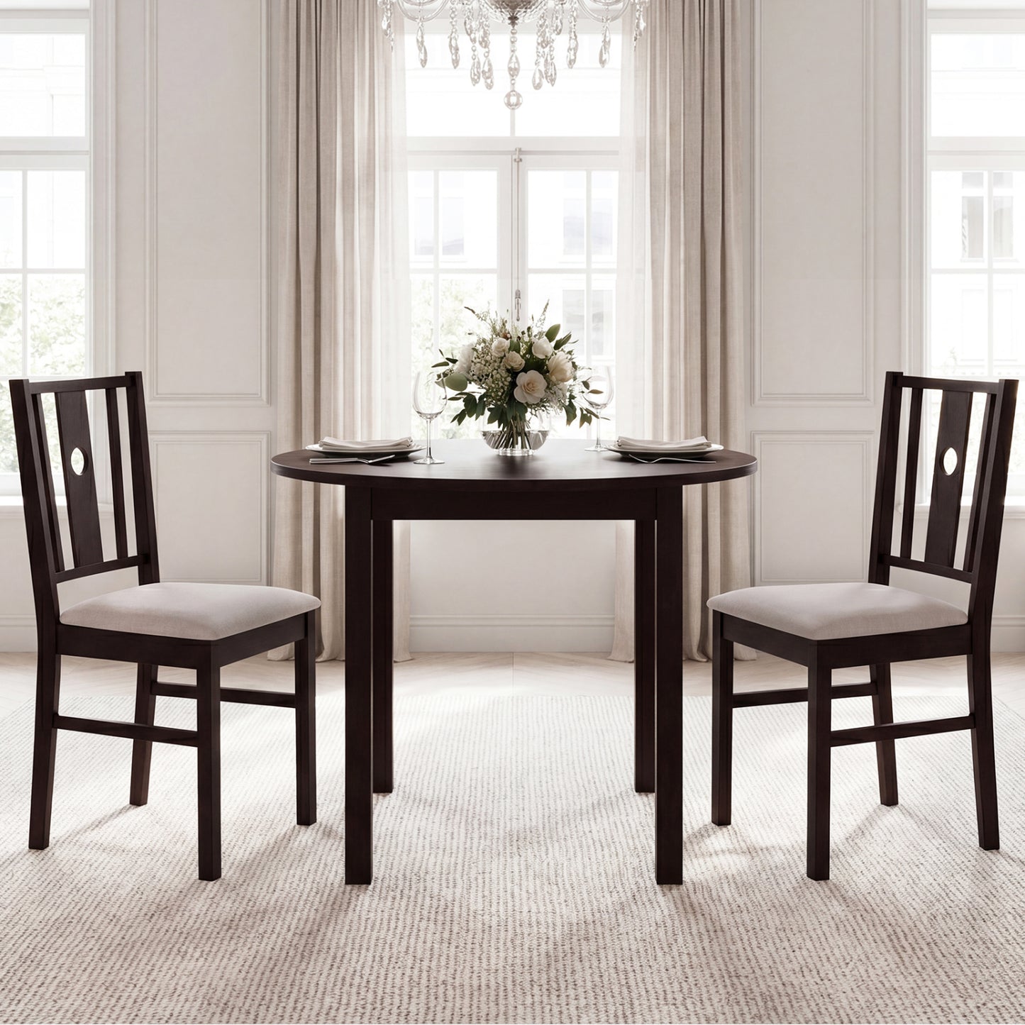 Set of 2 Rubber Wood Kitchen Chairs with Fabric Padded Seat , Coffee Dining Chairs at Gallery Canada