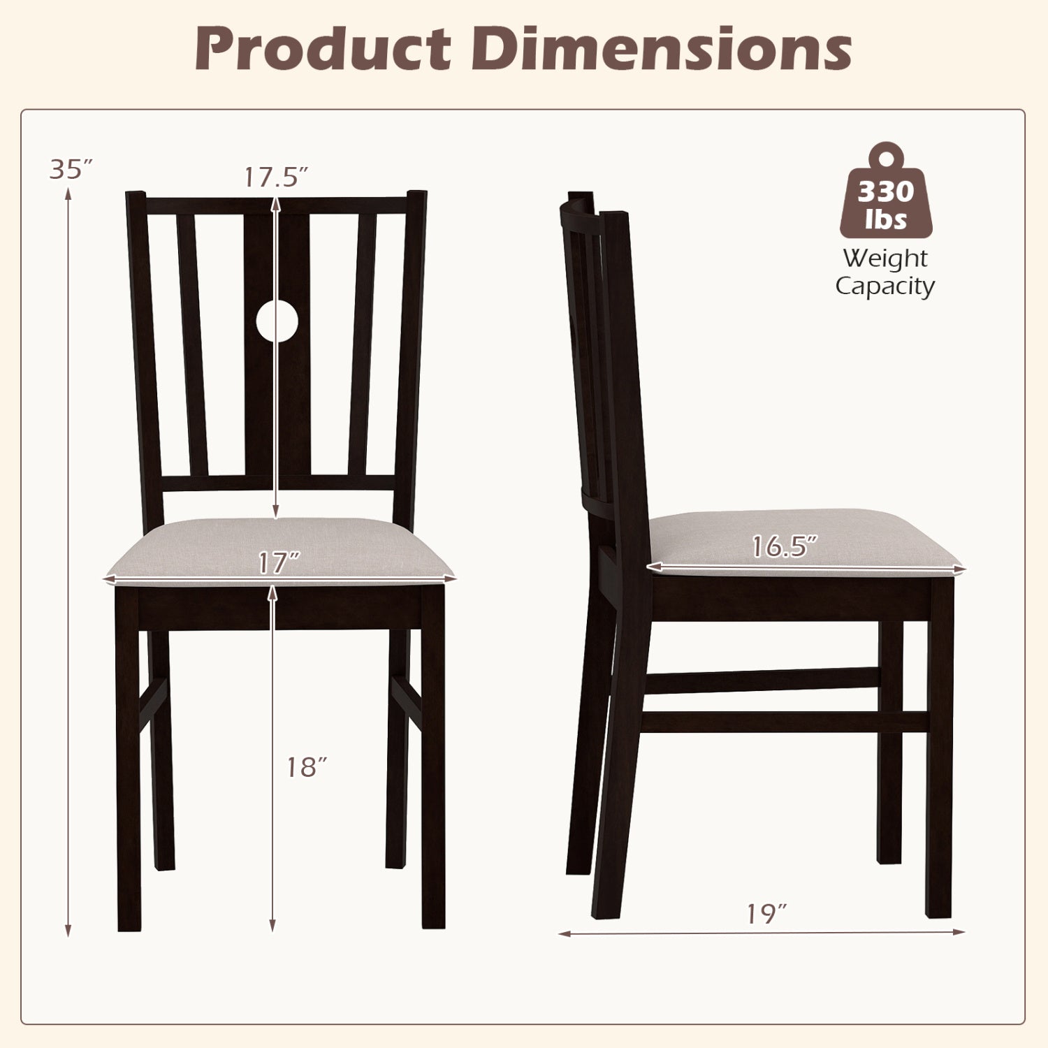 Set of 2 Rubber Wood Kitchen Chairs with Fabric Padded Seat , Coffee Dining Chairs at Gallery Canada
