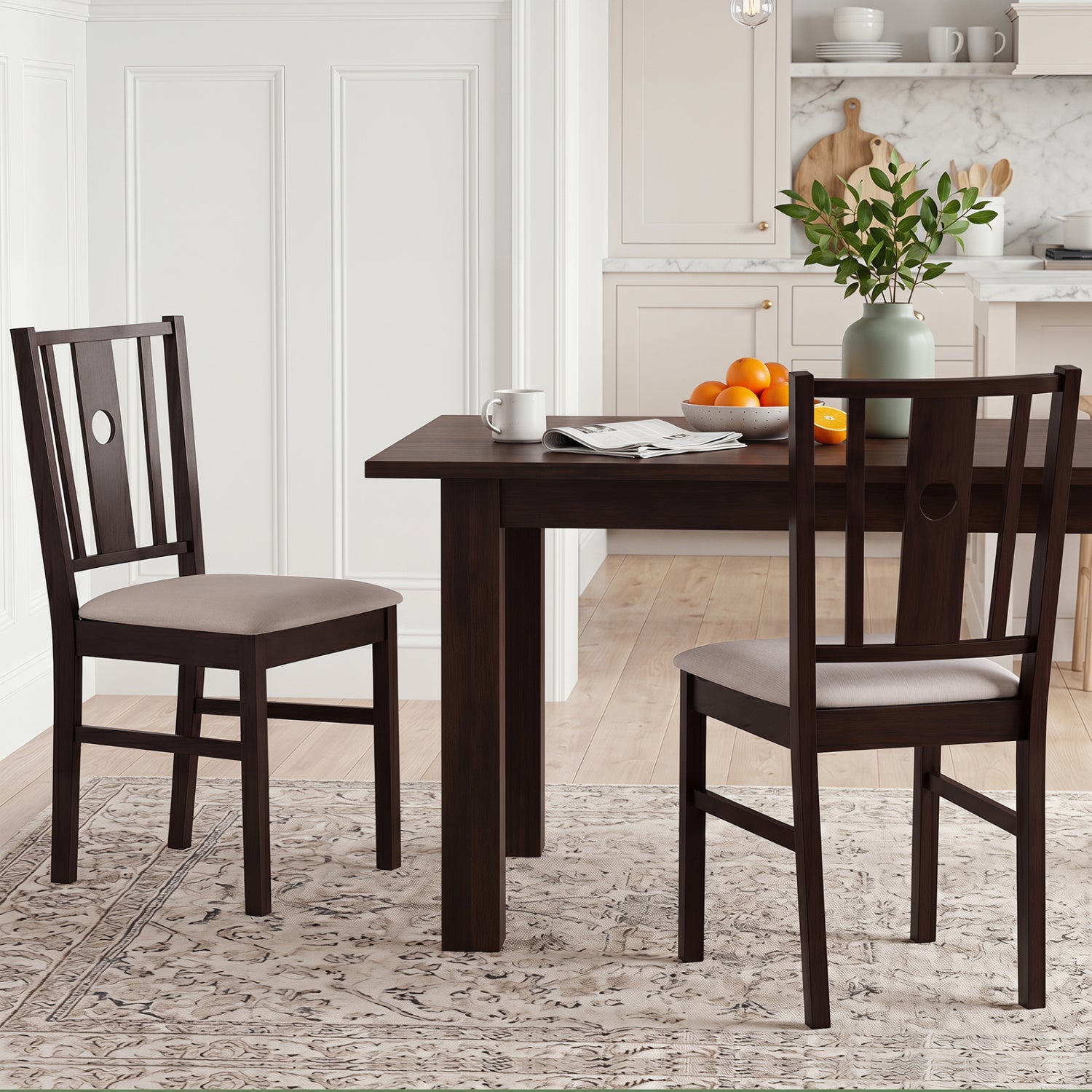 Set of 2 Rubber Wood Kitchen Chairs with Fabric Padded Seat , Coffee Dining Chairs at Gallery Canada