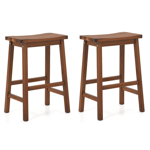 Set Of 2 Counter Height Stools, Curved Seat, Walnut