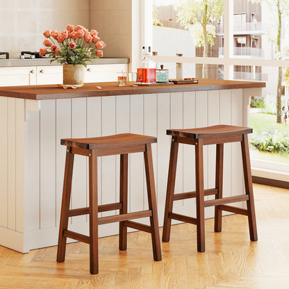 Set of 2 Saddle-Seat Counter Height Stools with Curved Seat and Footrests, Walnut Bar Stools at Gallery Canada