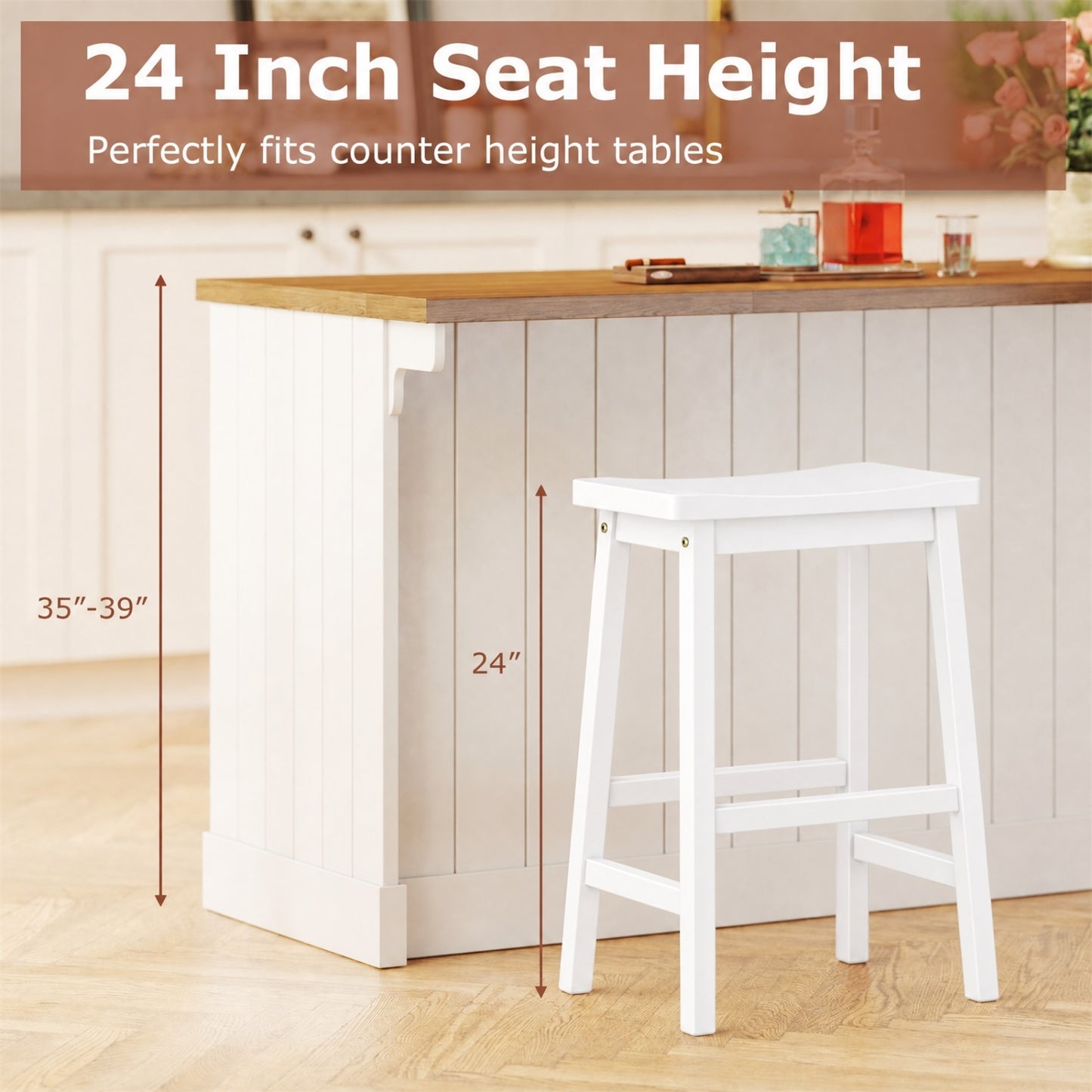 Lot de 2 tabourets de comptoir à siège selles, beige