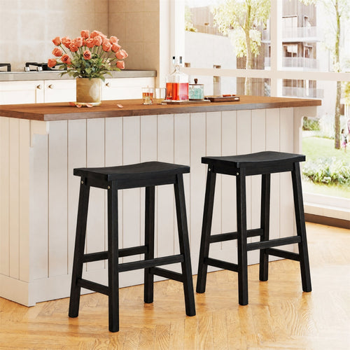 Set Of 2 Saddle-Seat Counter Height Stools With Curved Seat, Black