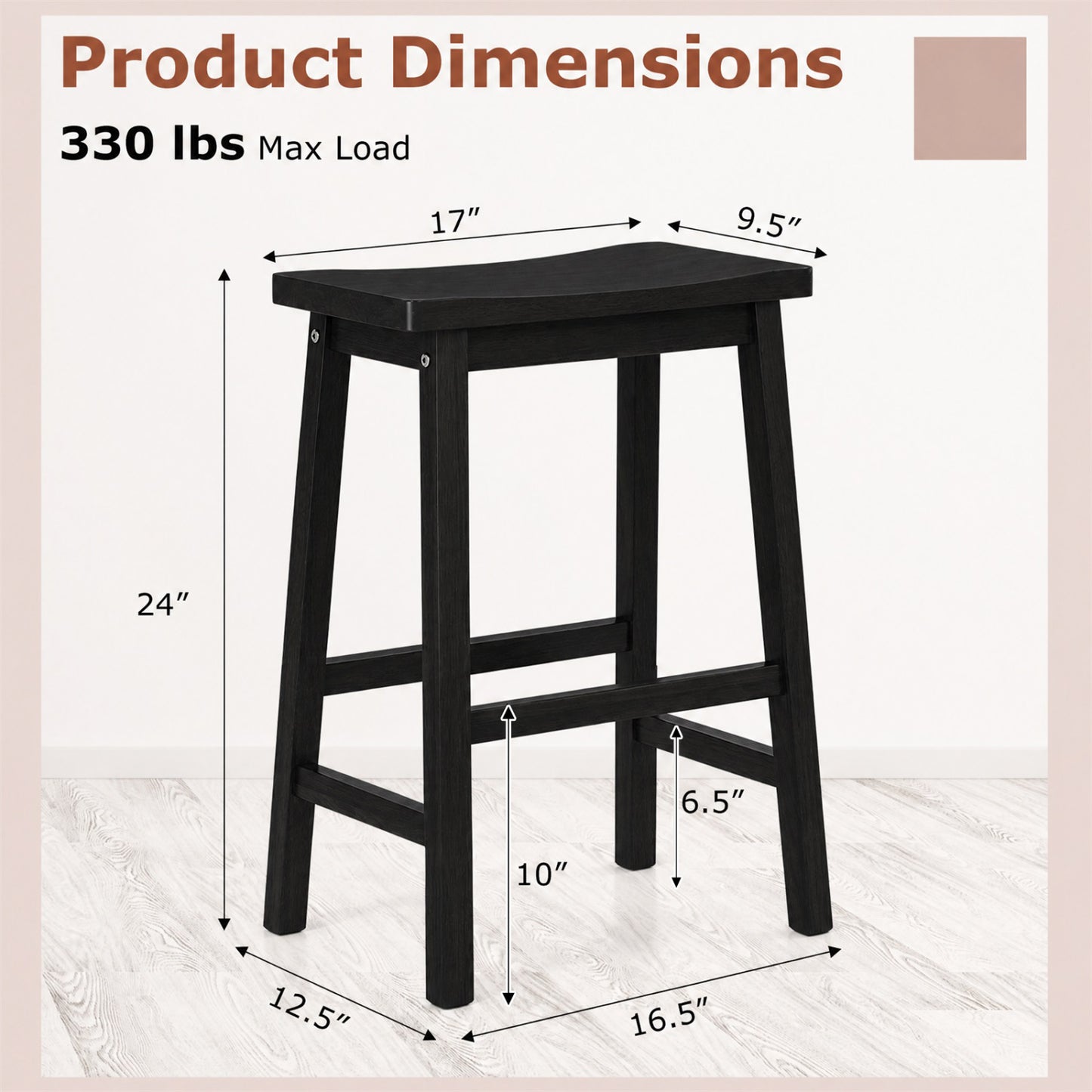 Set Of 2 Saddle-Seat Counter Height Stools With Curved Seat, Black