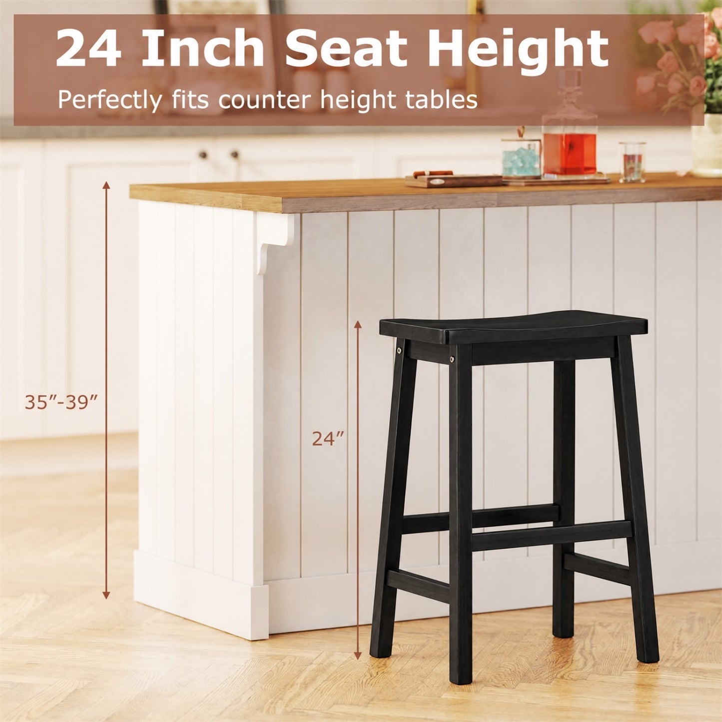 Set Of 2 Saddle-Seat Counter Height Stools With Curved Seat, Black