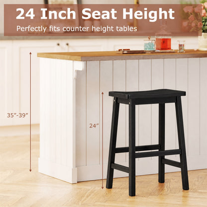 Set Of 2 Saddle-Seat Counter Height Stools With Curved Seat, Black