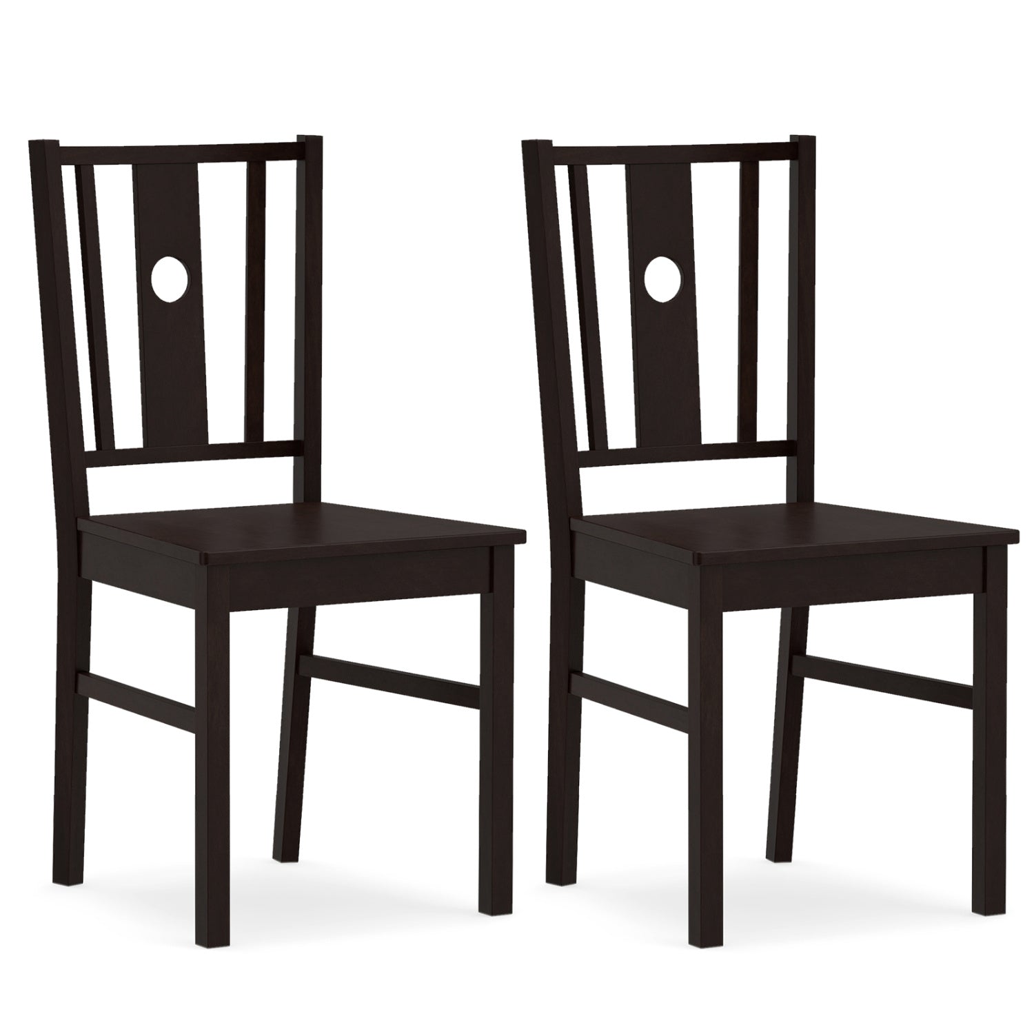 Set of 2 Solid Rubber Wood Kitchen Chairs with Slatted Curved Backrest, Coffee Dining Chairs Coffee at Gallery Canada