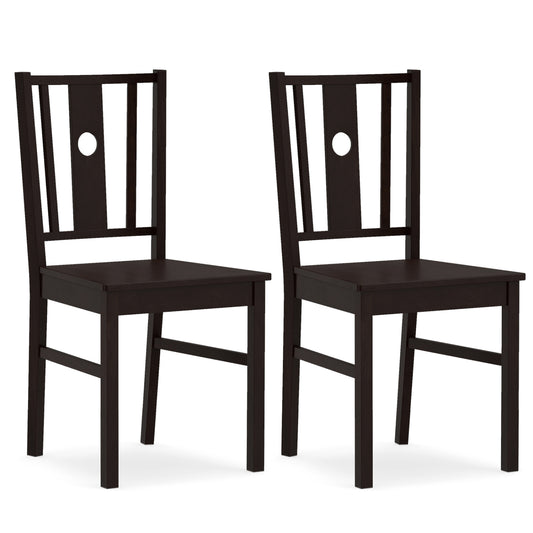 Set of 2 Solid Rubber Wood Kitchen Chairs with Slatted Curved Backrest, Coffee Dining Chairs Coffee at Gallery Canada