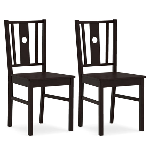 Set of 2 Solid Rubber Wood Kitchen Chairs with Slatted Curved Backrest, Coffee