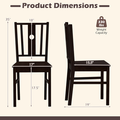 Set of 2 Solid Rubber Wood Kitchen Chairs with Slatted Curved Backrest, Coffee Dining Chairs at Gallery Canada