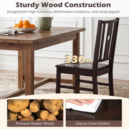 Set of 2 Solid Rubber Wood Kitchen Chairs with Slatted Curved Backrest, Coffee Dining Chairs at Gallery Canada