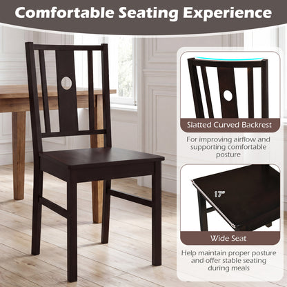 Set of 2 Solid Rubber Wood Kitchen Chairs with Slatted Curved Backrest, Coffee Dining Chairs at Gallery Canada