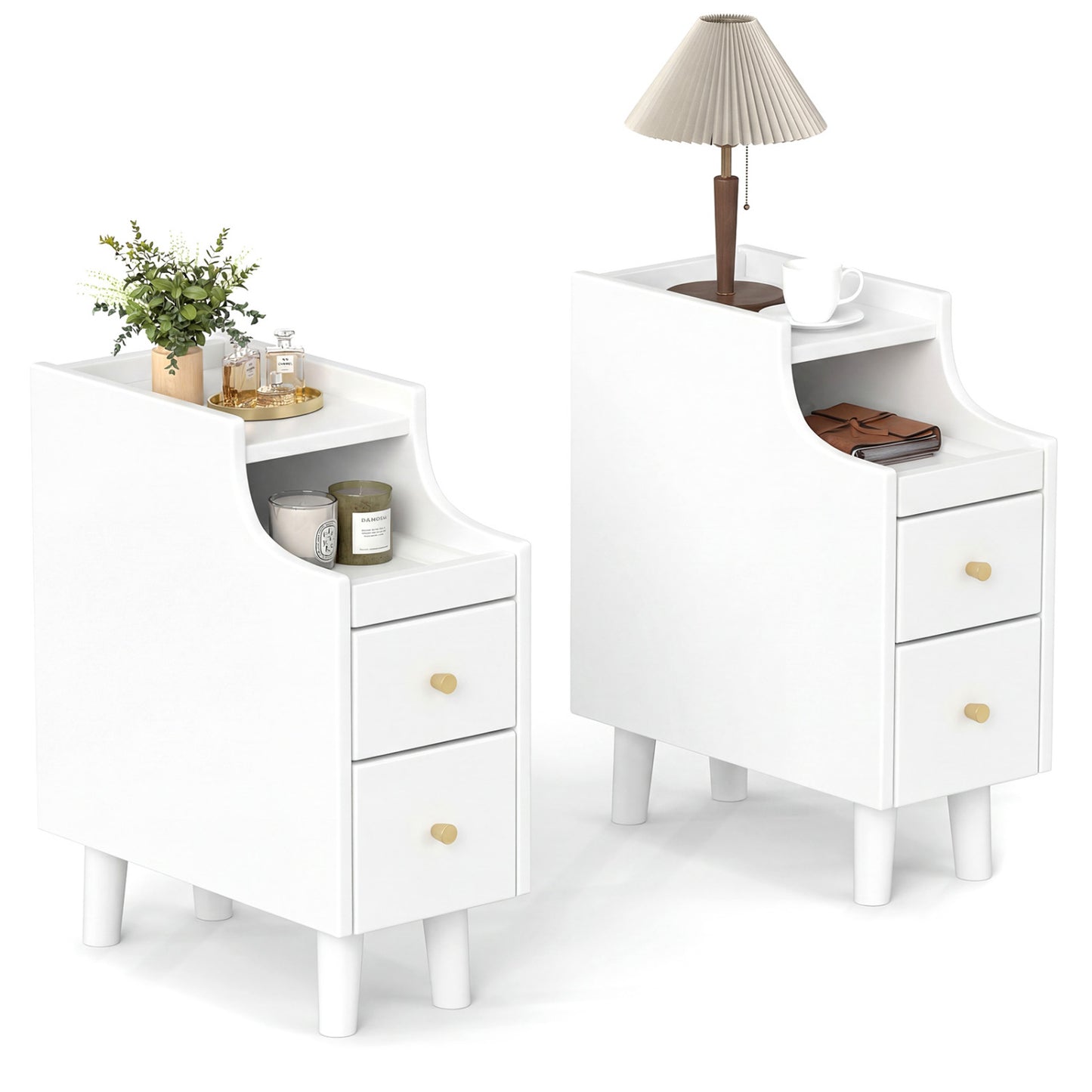 Set Of 2 Solid Wood Nightstand With Pull-out Tray, White Nightstands White at Gallery Canada
