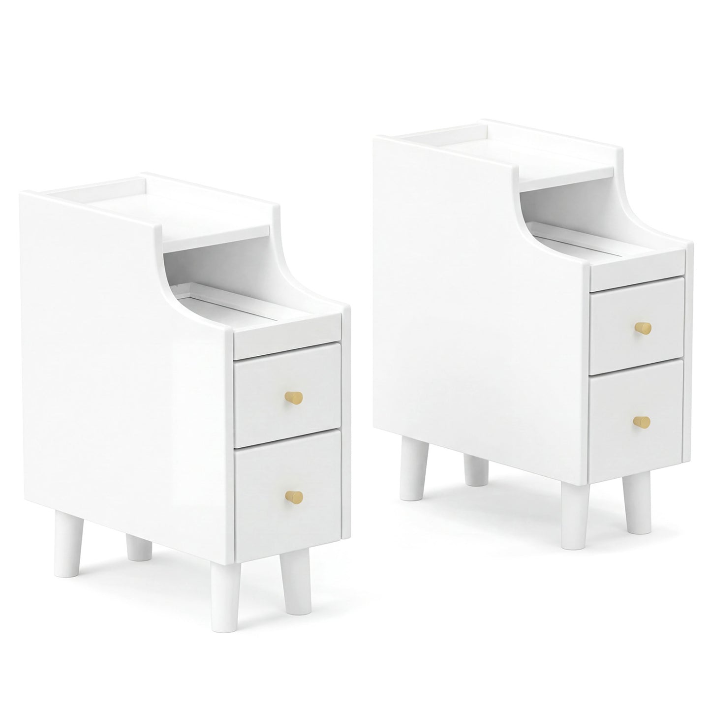 Set Of 2 Solid Wood Nightstand With Pull-out Tray, White Nightstands at Gallery Canada