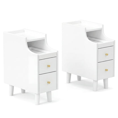 Set Of 2 Solid Wood Nightstand With Pull-out Tray, White Nightstands at Gallery Canada