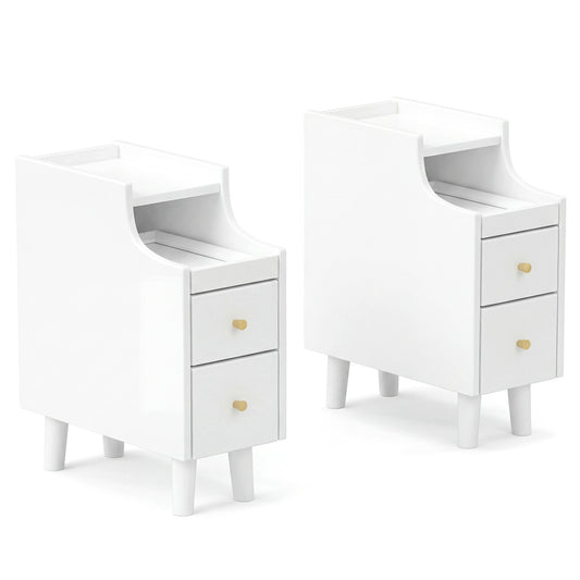 Set Of 2 Solid Wood Nightstand With Pull-out Tray, White Nightstands White at Gallery Canada