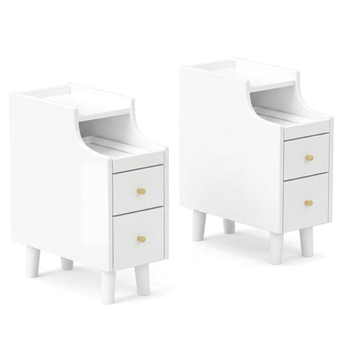 Set Of 2 Solid Wood Nightstand With Pull-out Tray, White
