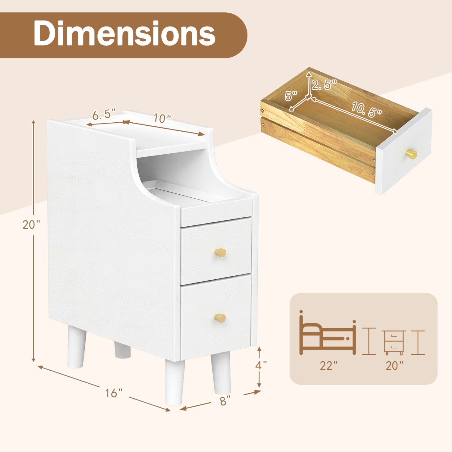 Set Of 2 Solid Wood Nightstand With Pull-out Tray, White Nightstands at Gallery Canada
