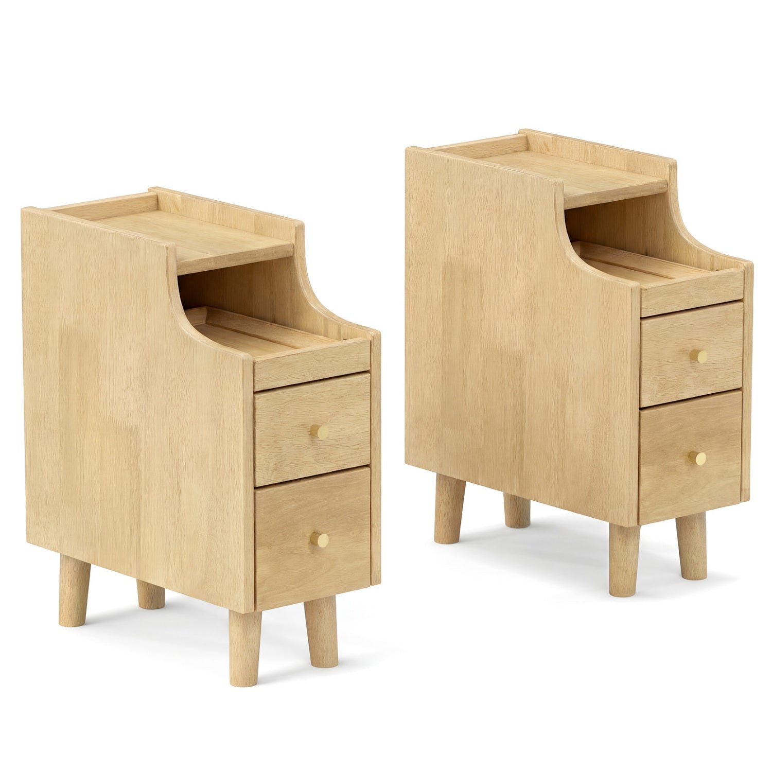 Set of 2 Solid Wood Nightstand with Pull-Out Tray, Drawers, Natural Nightstands at Gallery Canada