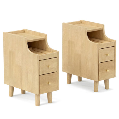 Set of 2 Solid Wood Nightstand with Pull-Out Tray, Drawers, Natural Nightstands at Gallery Canada