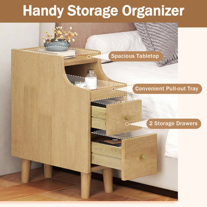 Set of 2 Solid Wood Nightstand with Pull-Out Tray, Drawers, Natural Nightstands at Gallery Canada