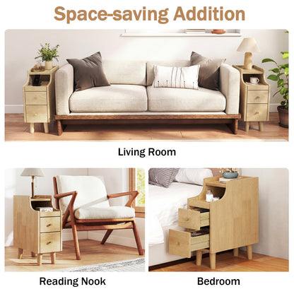 Set of 2 Solid Wood Nightstand with Pull-Out Tray, Drawers, Natural Nightstands at Gallery Canada