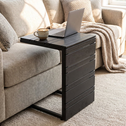 Ensemble de 2 tables d'appoint en forme de C, dessus en bois-plastique, noir