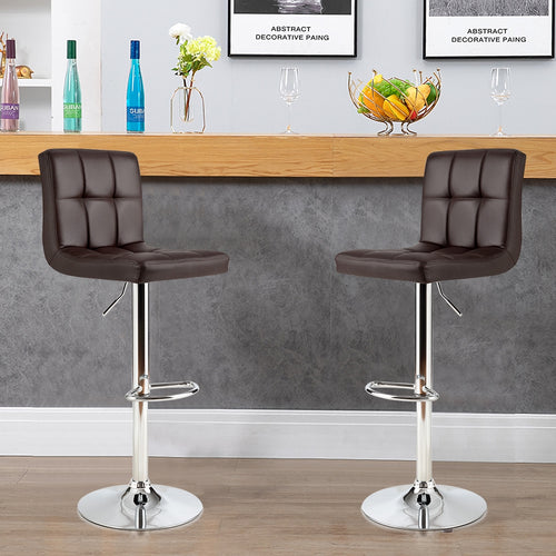 Set of 2 Square Swivel Adjustable PU Leather Bar Stools with Back and Footrest, Coffee