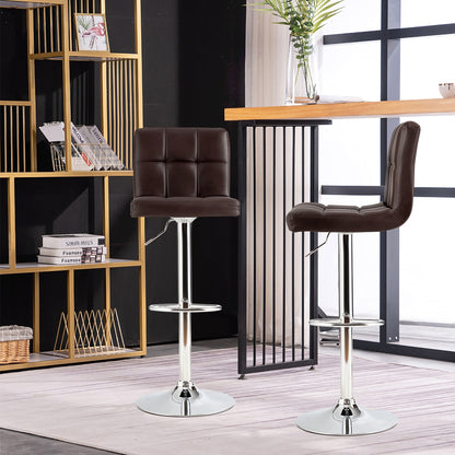Set of 2 Square Swivel Adjustable PU Leather Bar Stools with Back and Footrest, Coffee Bar Stools at Gallery Canada