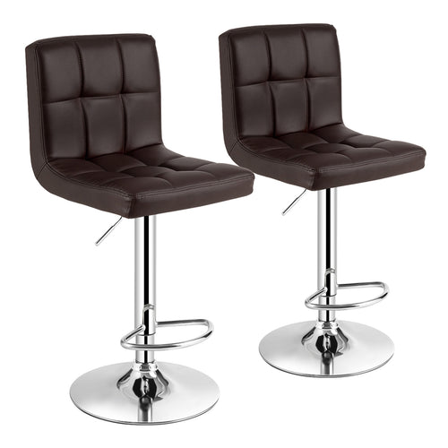 Set of 2 Square Swivel Adjustable PU Leather Bar Stools with Back and Footrest, Coffee